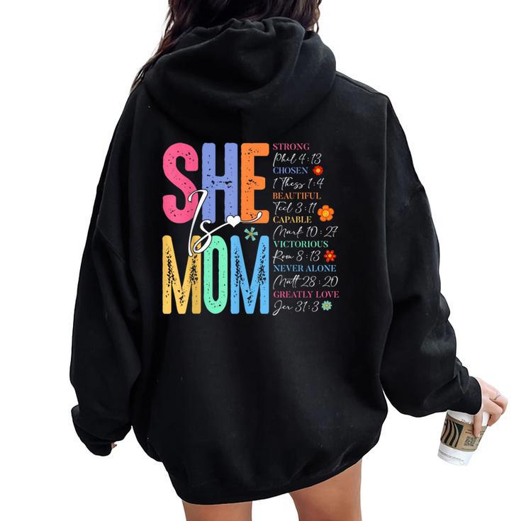 She Is Mom Christian Mother's Day Jesus Mama Religious Women Women Oversized Hoodie Back Print