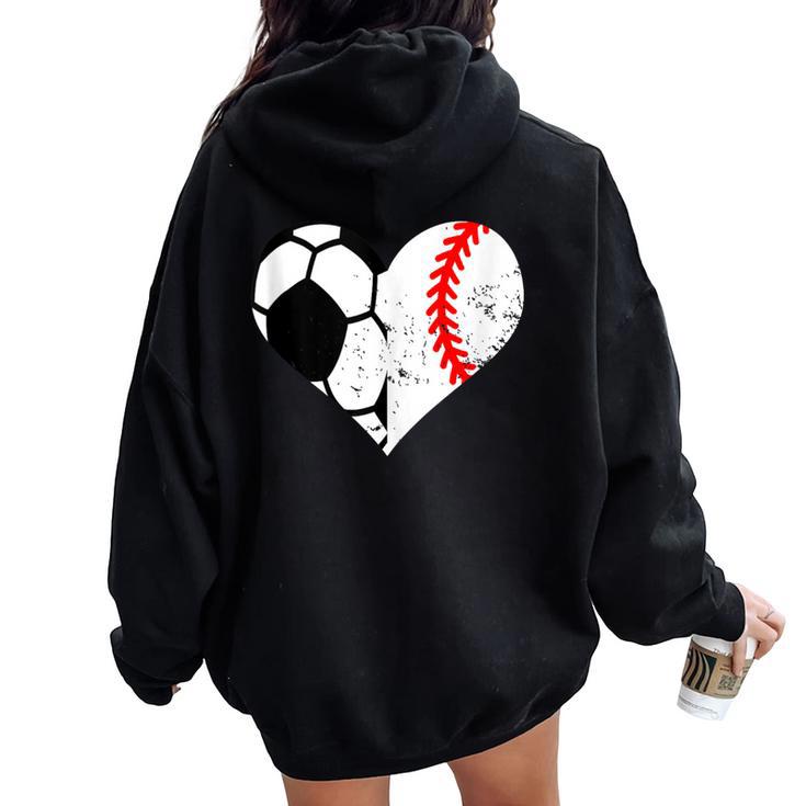 Soccer Baseball Heart Soccer Baseball Mom Women Oversized Hoodie Back Print