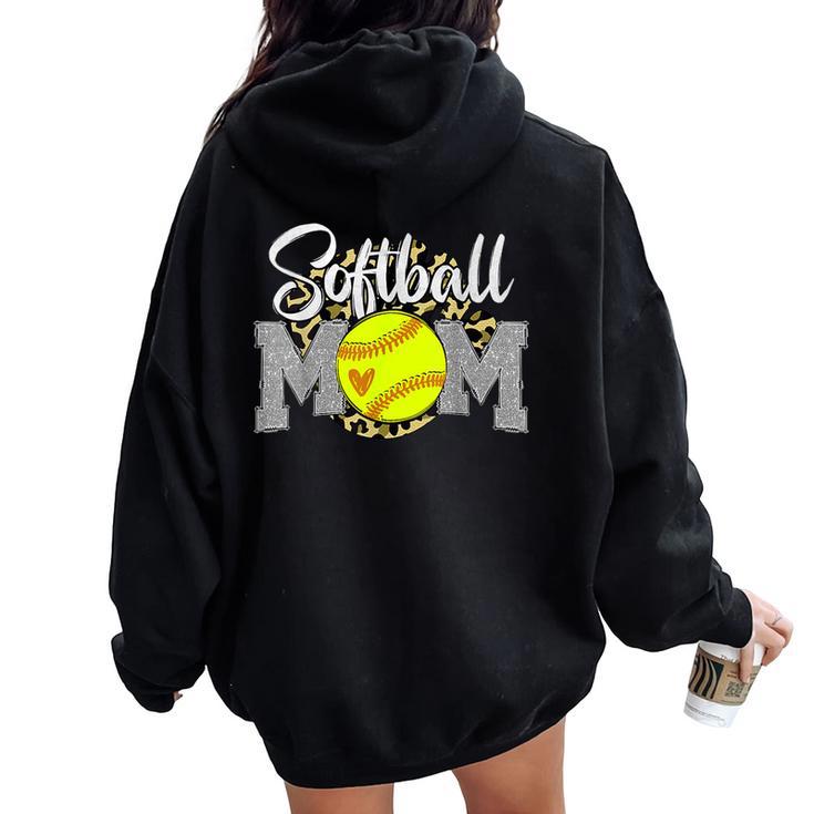 Softball Mom Leopard Softball Mom Mother's Day 2024 Women Oversized Hoodie Back Print