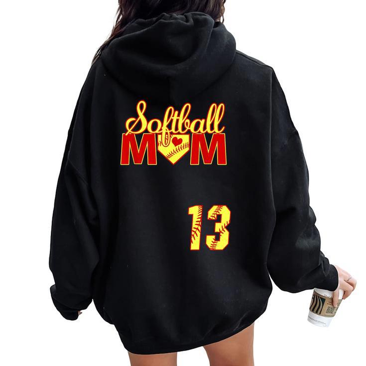 Softball Mom Mother's Day 13 Fastpitch Jersey Number 13 Women Oversized Hoodie Back Print