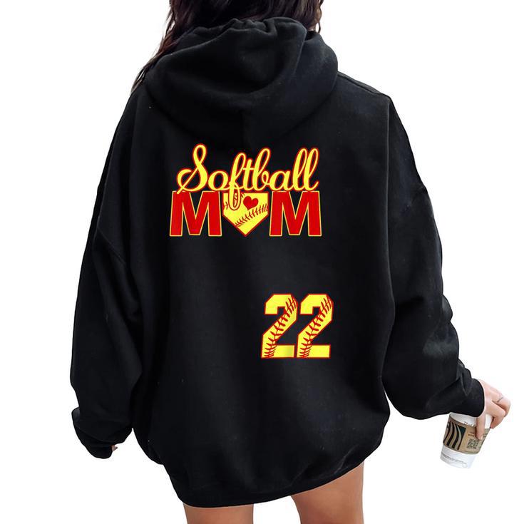 Softball Mom Mother's Day 22 Fastpitch Jersey Number 22 Women Oversized Hoodie Back Print