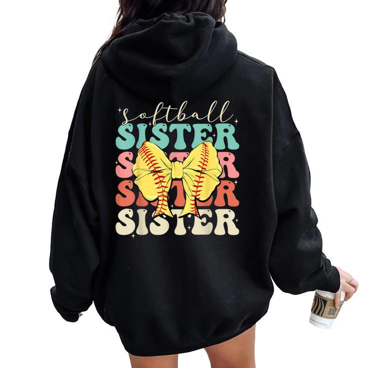 Softball Sister Vintage Sport Lover Sister Mothers Da Women Oversized Hoodie Back Print