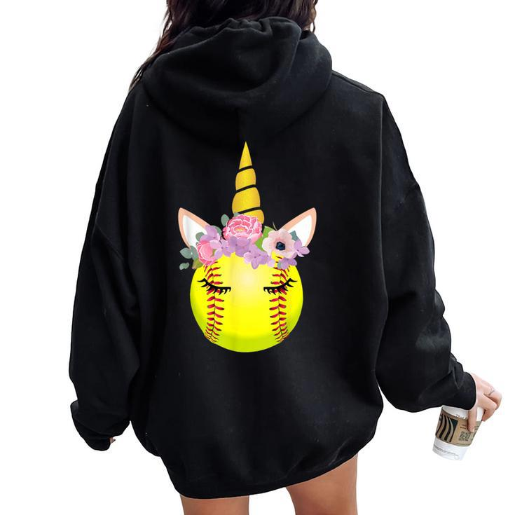 Softball Unicorn Unicorn Lover For Girls Women Oversized Hoodie Back Print