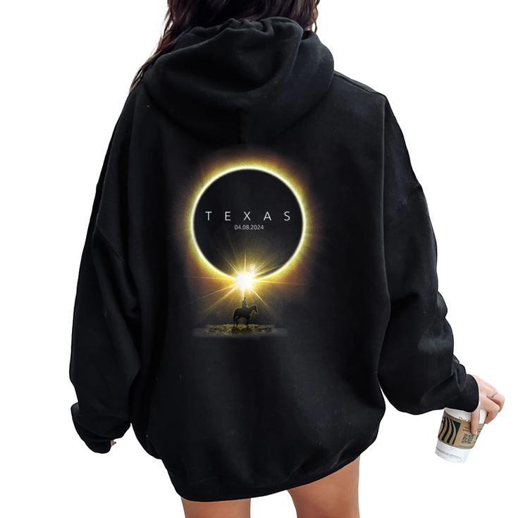 Solar Eclipse 2024 Totality Seen From Texas For Horse Lovers Women Oversized Hoodie Back Print