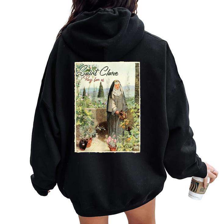 St Clare Of Assisi Italian Catholic Saint Light Women Oversized Hoodie Back Print