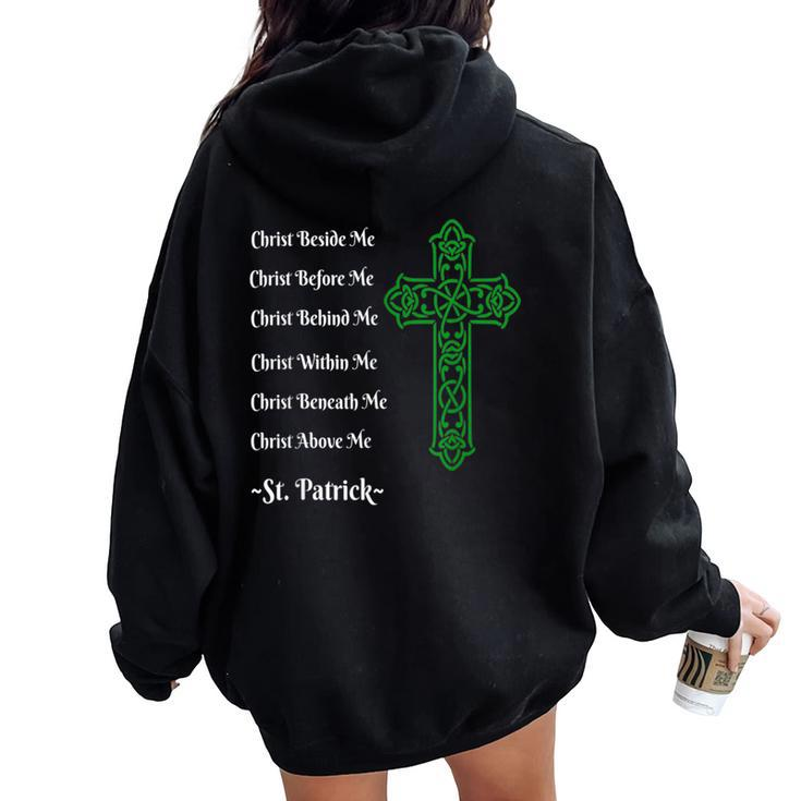 St Patrick's Prayer Irish Green Christian Cross Women Oversized Hoodie Back Print