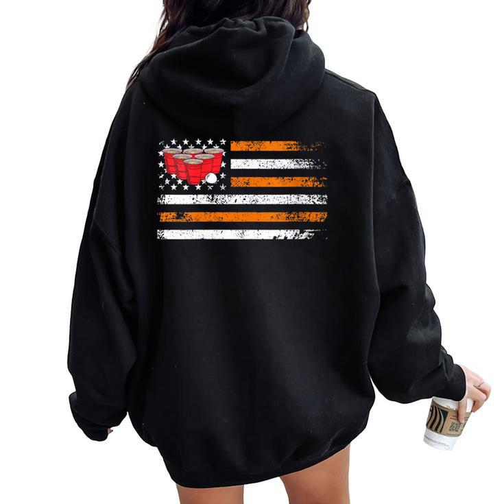 Stars And Stripes Usa Beerpong Beer Pong Women Oversized Hoodie Back Print