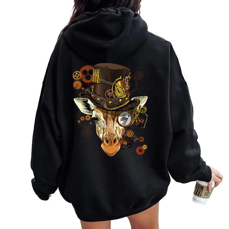 Steampunk Gear Giraffe Mechanical Animal Giraffe Lover Women Oversized Hoodie Back Print