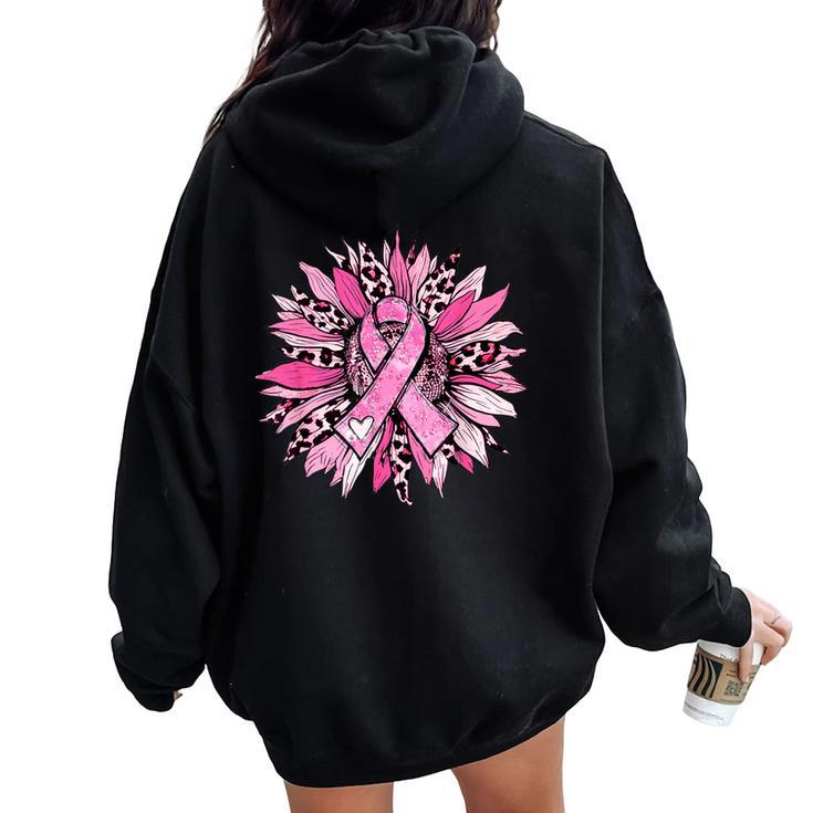 Sunflower Pink Breast Cancer Awareness Girls Warrior Women Oversized Hoodie Back Print