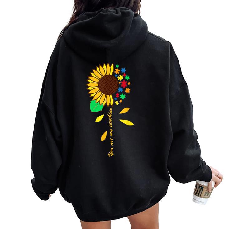 Sunflower Puzzle Piece Inspirational Autism Awareness Women Oversized Hoodie Back Print