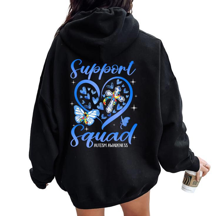 Support Squad Heart Christian Cross Autism Awareness Women Oversized Hoodie Back Print