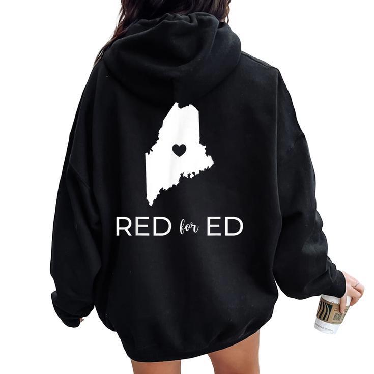 Teacher Red For Ed Maine Public Education Women Oversized Hoodie Back Print