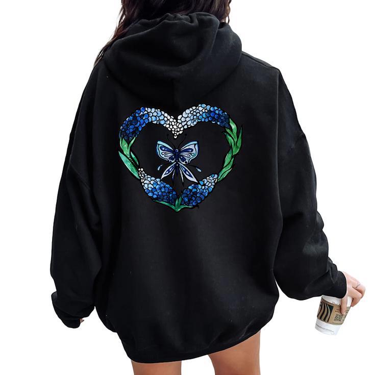 Texas Bluebonnets Blue Butterfly Women Oversized Hoodie Back Print