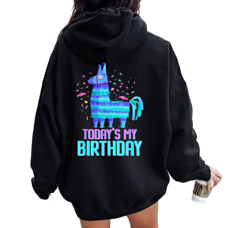 Today's My Birthday Cute Llama Party Decorations Birthday Women Oversized Hoodie Back Print