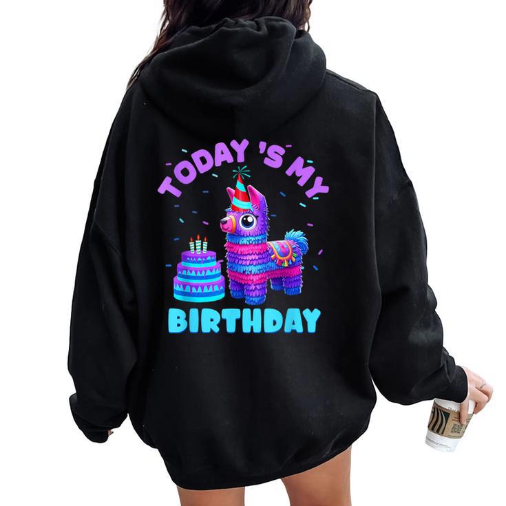 Todays My Birthday Llama Boy Family Party Decorations Women Oversized Hoodie Back Print