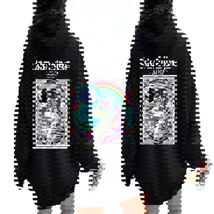 Total Solar Eclipse 2024 Totality Spring Unicorn Girl Women Oversized Hoodie Back Print