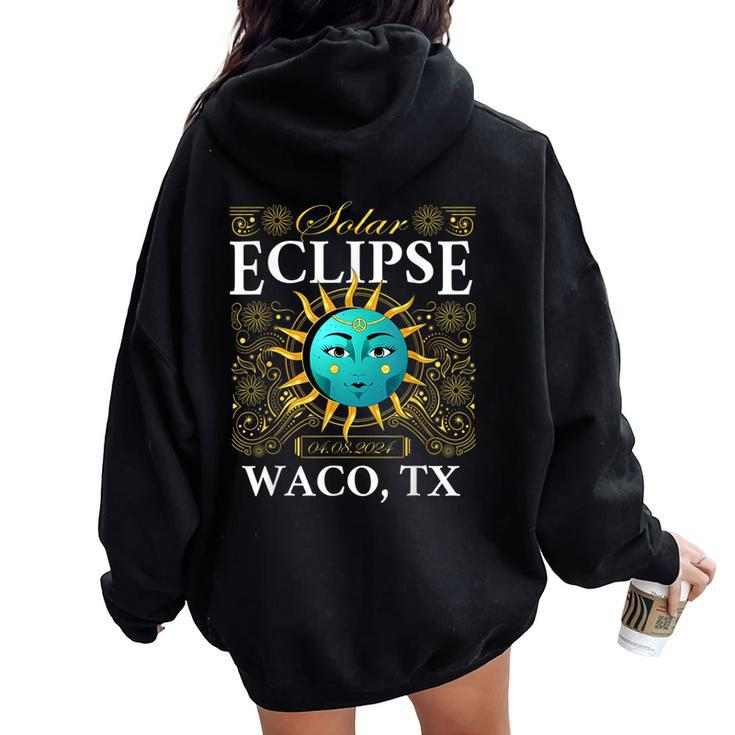 Total Solar Eclipse Waco Tx Texas 2024 Totality Boho Retro Women Oversized Hoodie Back Print