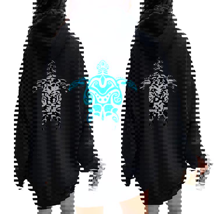 Tribal Hawaiian Maori Sun Sea Turtle 2-Sided Women Oversized Hoodie Back Print