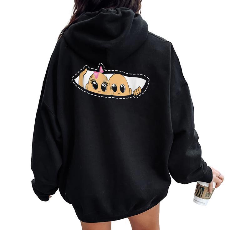 Twin Pregnancy Peeking Boy And Girl Mom To Be Women Oversized Hoodie Back Print