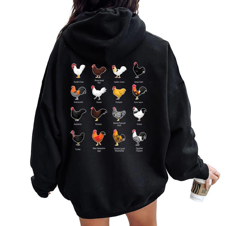 Types Of Chickens Farmer Costume Domestic Chicken Breeds Women Oversized Hoodie Back Print