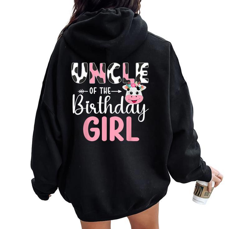 Uncle Of The Birthday Girl Farm Cow 1 St Birthday Girl Women Oversized Hoodie Back Print