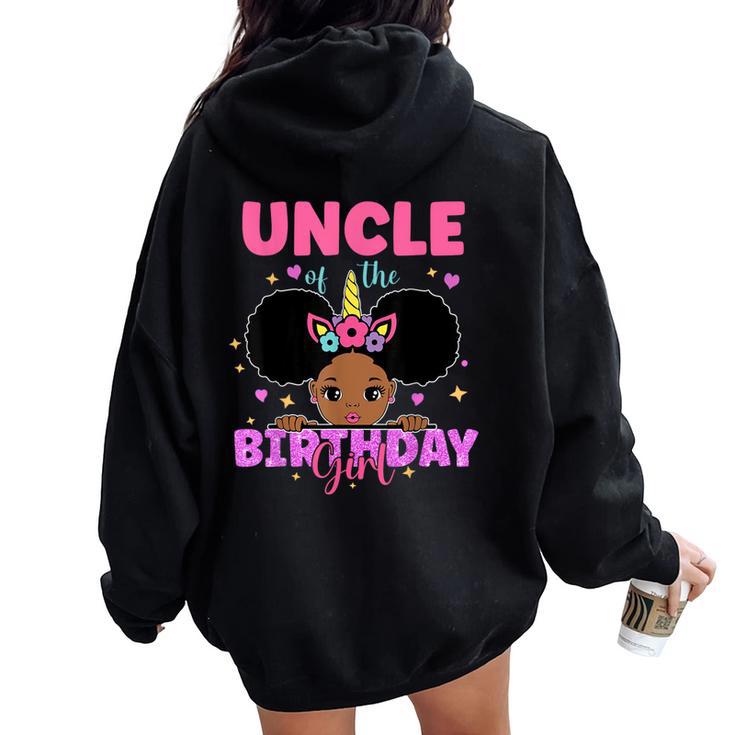 Uncle Of The Birthday Girl Melanin Afro Unicorn Princess Women Oversized Hoodie Back Print