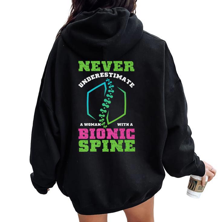 Never Underestimate Woman With Bionic Spine Scoliosis Women Oversized Hoodie Back Print