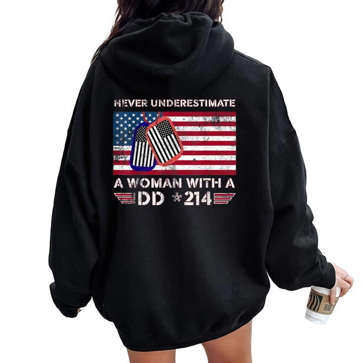 Never Underestimate A Woman With A Dd 214-Patriotic Usa Flag Women Oversized Hoodie Back Print