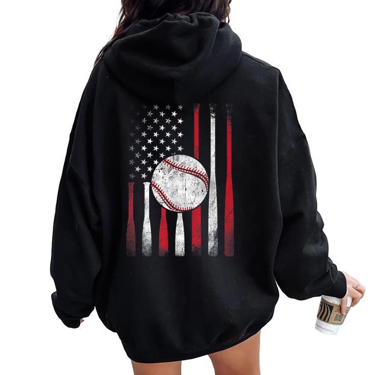 Vintage American Flag Baseball Team For Boys Girls Women Women Oversized Hoodie Back Print