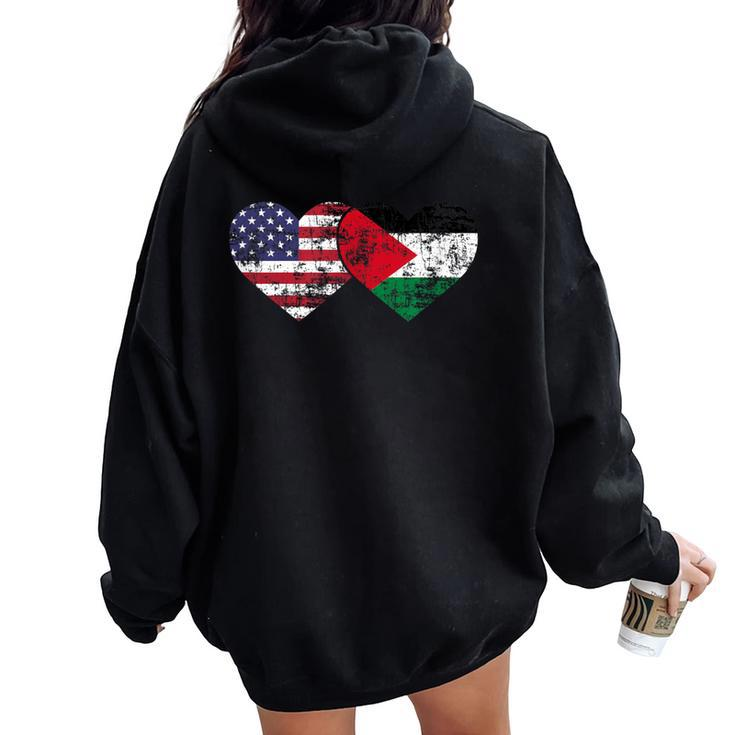 Vintage American Palestinian Flags Hearts Love Usa Women Oversized Hoodie Back Print