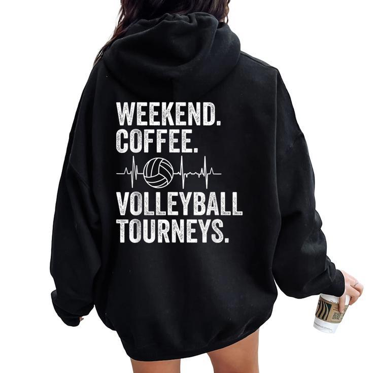Vintage Weekend Coffee And Volleyball Moms Apparel Women Oversized Hoodie Back Print