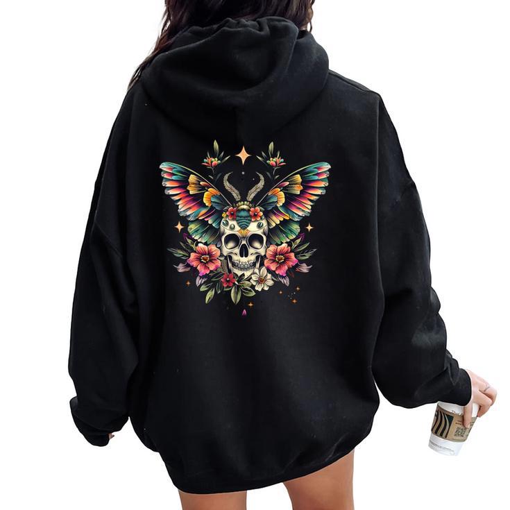 Vintage Death Moth Skull Flower Tattoo Goth Grunge Butterfly Women Oversized Hoodie Back Print