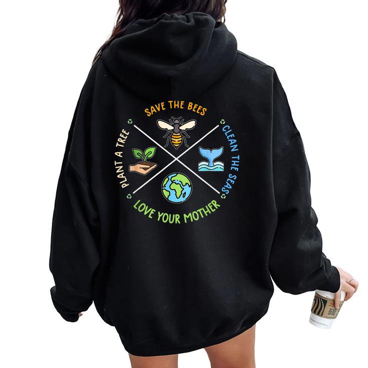 Vintage Earth Day Save Bees Plant More Trees Environment Women Oversized Hoodie Back Print