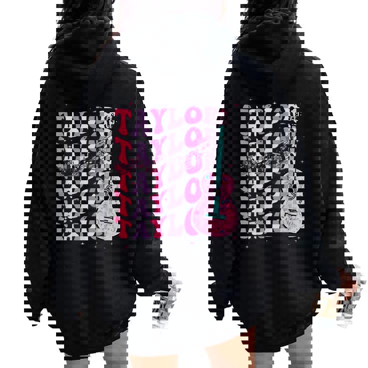 Vintage First Name Taylor Groovy First Name Personalized Women Oversized Hoodie Back Print