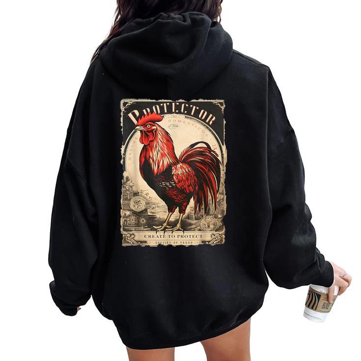 Vintage Gockel Elegant Rooster Bird Chicken Farmer Rooster Women Oversized Hoodie Back Print