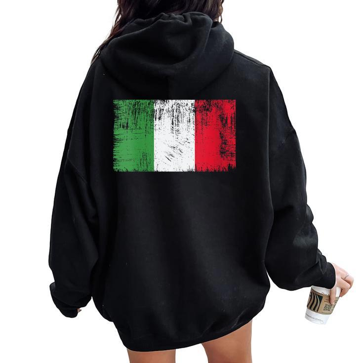 Vintage Italian Banner Fan Italy Flag Italia Retro Women Oversized Hoodie Back Print