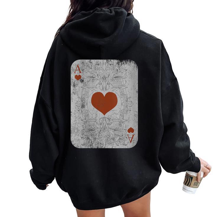 Vintage Poker Playing Cards Ace Of Hearts Women Oversized Hoodie Back Print