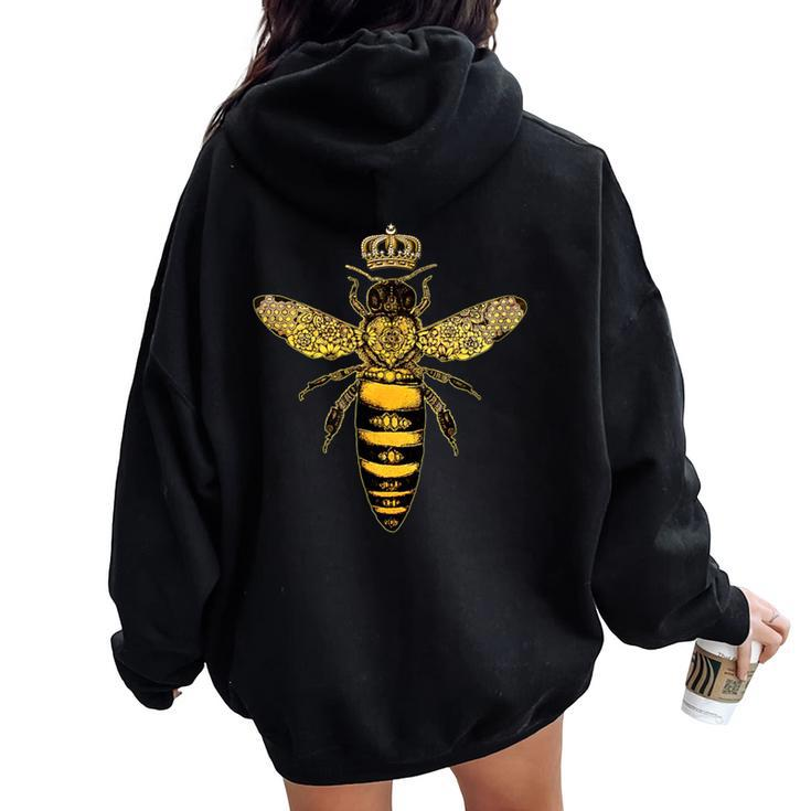 Vintage Queen Bee Earth Day Nature Love Save The Bees Women Oversized Hoodie Back Print