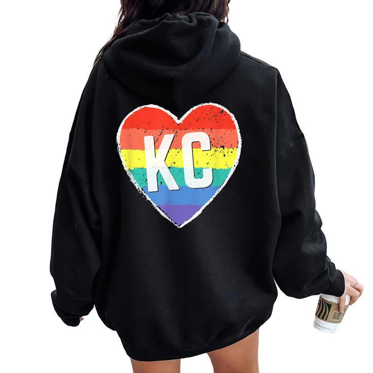 Vintage Rainbow Heart Kc Women Oversized Hoodie Back Print
