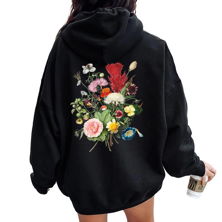 Vintage Wild Botanical Flower Cottagecore Gardening Bouquet Women Oversized Hoodie Back Print