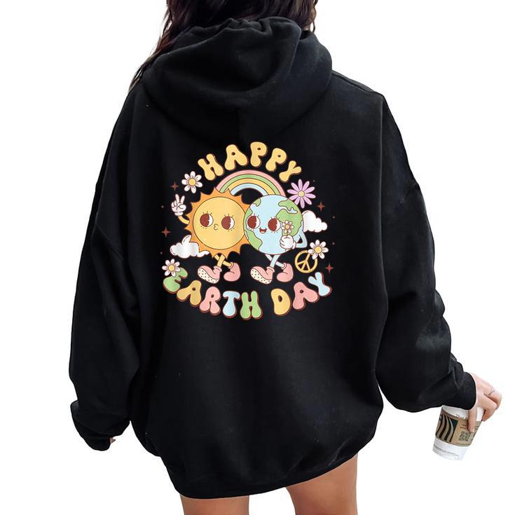 Wave Groovy Happy Earth Day 2024 Make Earth Day Every Day Women Oversized Hoodie Back Print