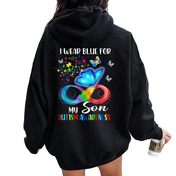 I Wear Blue For My Son Autism Awareness Mom Dad Women Oversized Hoodie Back Print