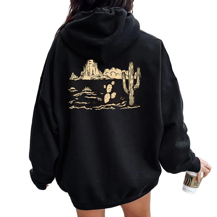 Western Desert Vintage Cactus Graphic Cowgirl Casual Women Oversized Hoodie Back Print