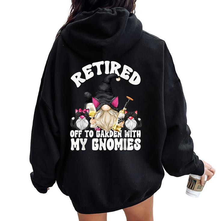 Wine And Cat Grandpa Retirement Gnome For Retired Dad Women Oversized Hoodie Back Print