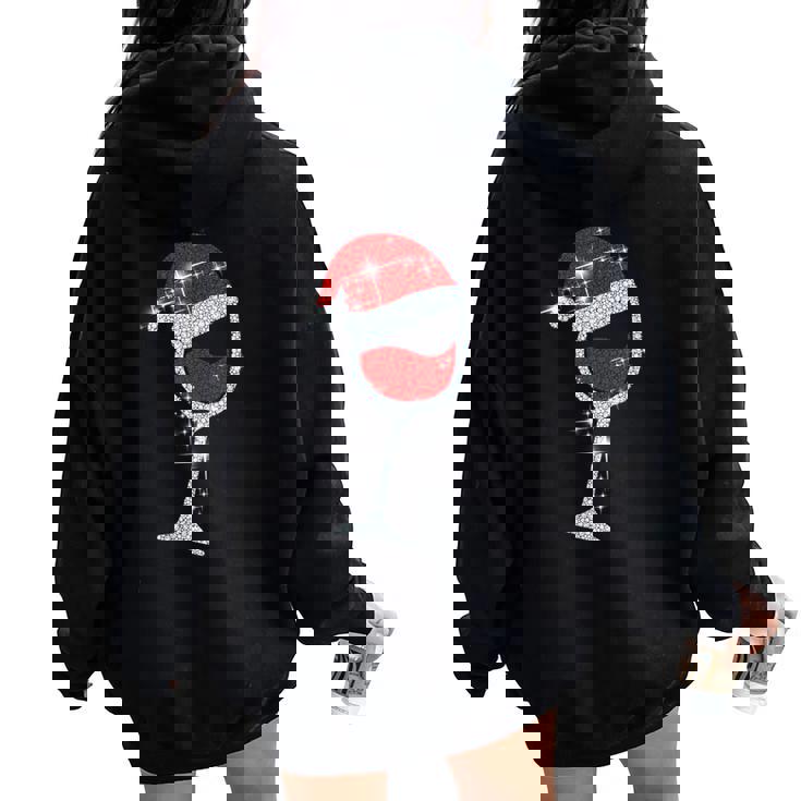 Wine Glasses Santa Hat Bling Christmas Wine Lover Women Oversized Hoodie Back Print Wine Glasses Santa Hat Bling Christmas Wine Lover Women Oversized Hoodie Back Print