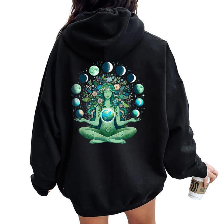 Witchy Nature Goddess Mother Earth Day Moon Phases Aesthetic Women Oversized Hoodie Back Print