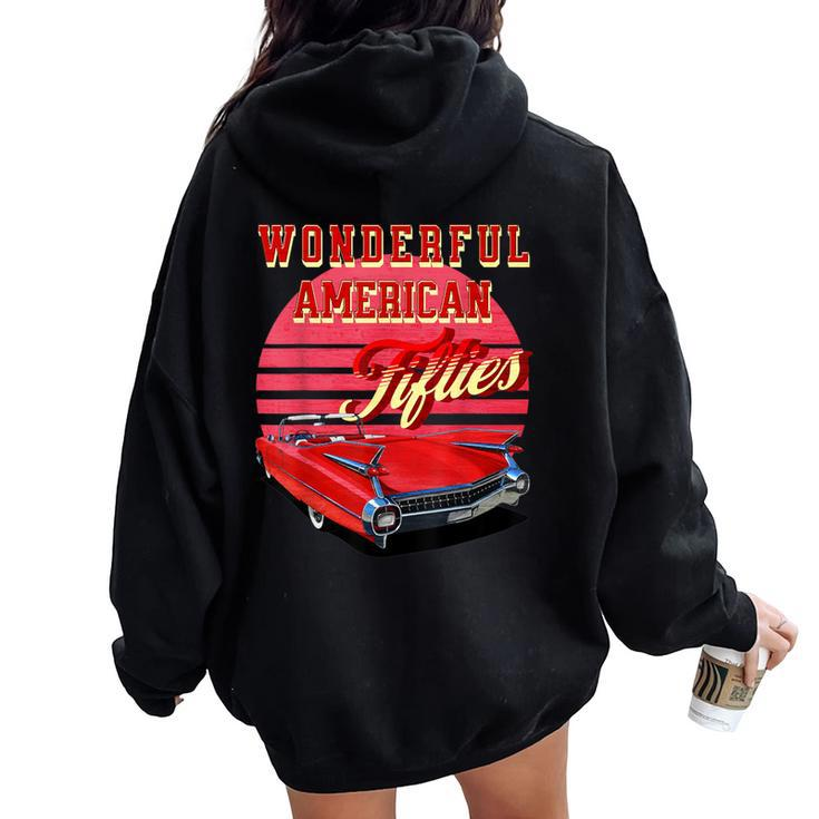 Wonderful American Fifties Retro Sunset 50S Vintage Car Women Oversized Hoodie Back Print