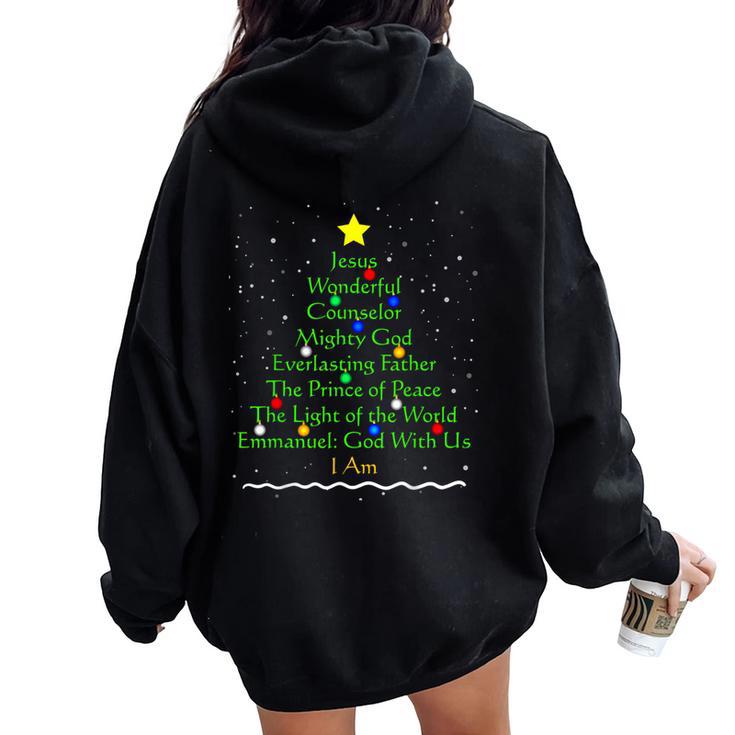 Christian Christmas Bible Names Of Jesus Tree Women Oversized Hoodie Back Print