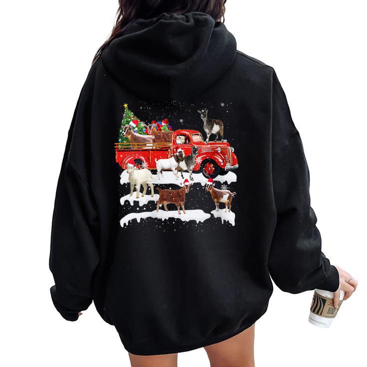 Goat Riding Red Truck Merry Christmas Farmer X-Mas Ugly Women Oversized Hoodie Back Print