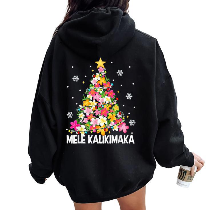 Hawaiian Floral Christmas Tree Mele Kalikimaka Tropical Xmas Women Oversized Hoodie Back Print